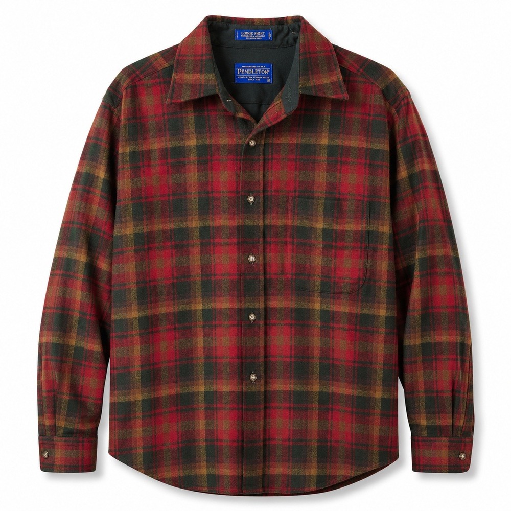 Pendleton Lodge Shirt Mens Sz M Red Plaid Virgin Wool Flannel Button‎ Up Y2K 90s